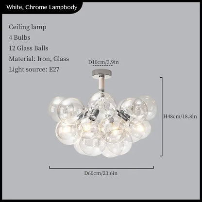 White chrome pendant lights with 12 clear glass balls and four bulbs for minimalist decorbites glass balls ceiling use