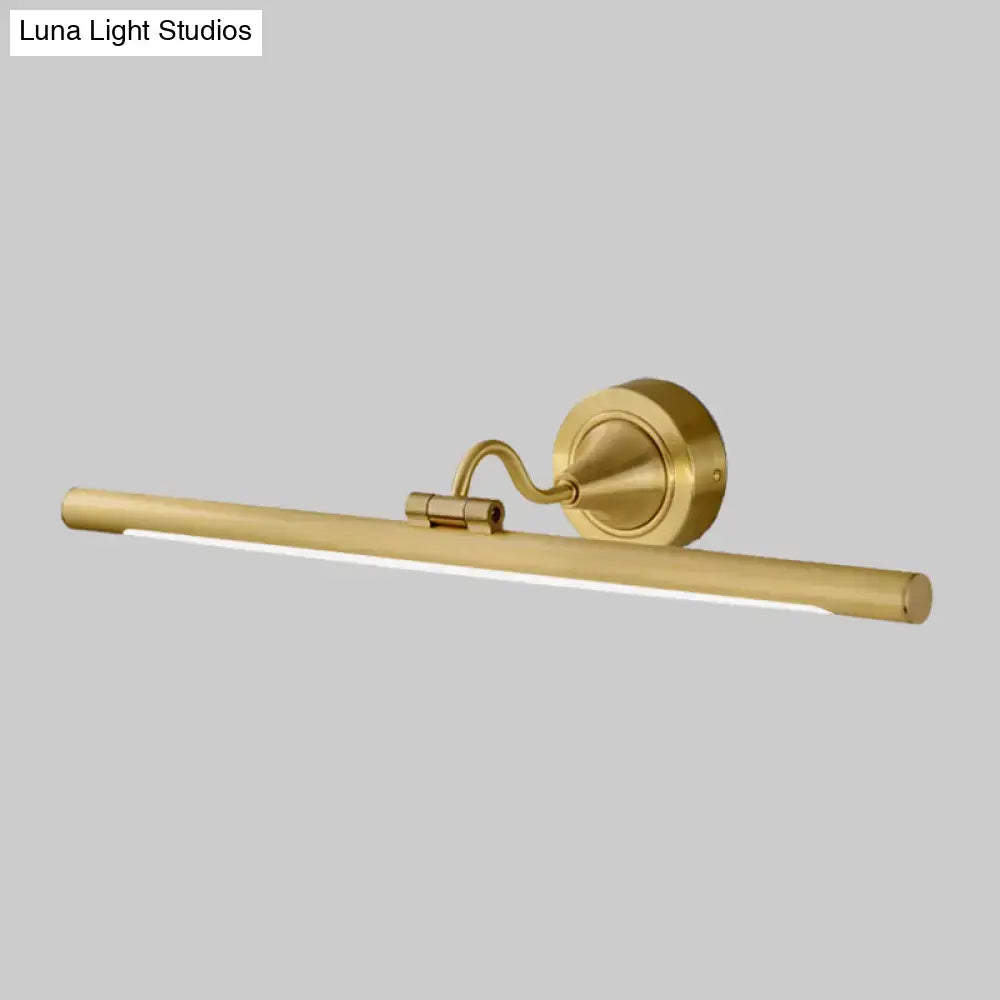 Gold finish led wall sconce with sleek cylindrical bar and curved arm for 110v-120v and 220v-240v bedroom lighting