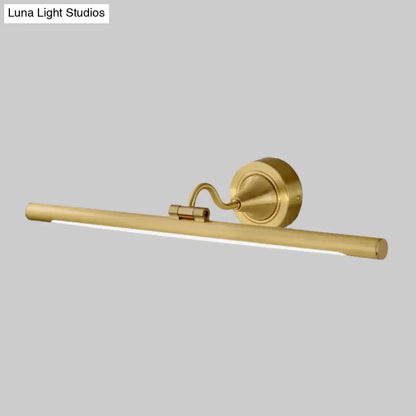Gold finish led wall sconce with sleek cylindrical bar and curved arm for 110v-120v and 220v-240v bedroom lighting