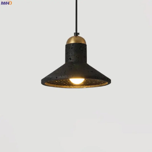 Minimalist black travertine led pendant light with gold-toned interior and accent for dining room decorbites black travertine