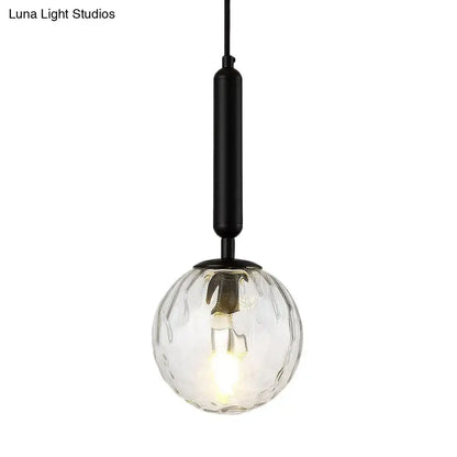 Minimalist black gold spherical glass globe pendant light with clear textured globe and black metal rod 10 inch fixture