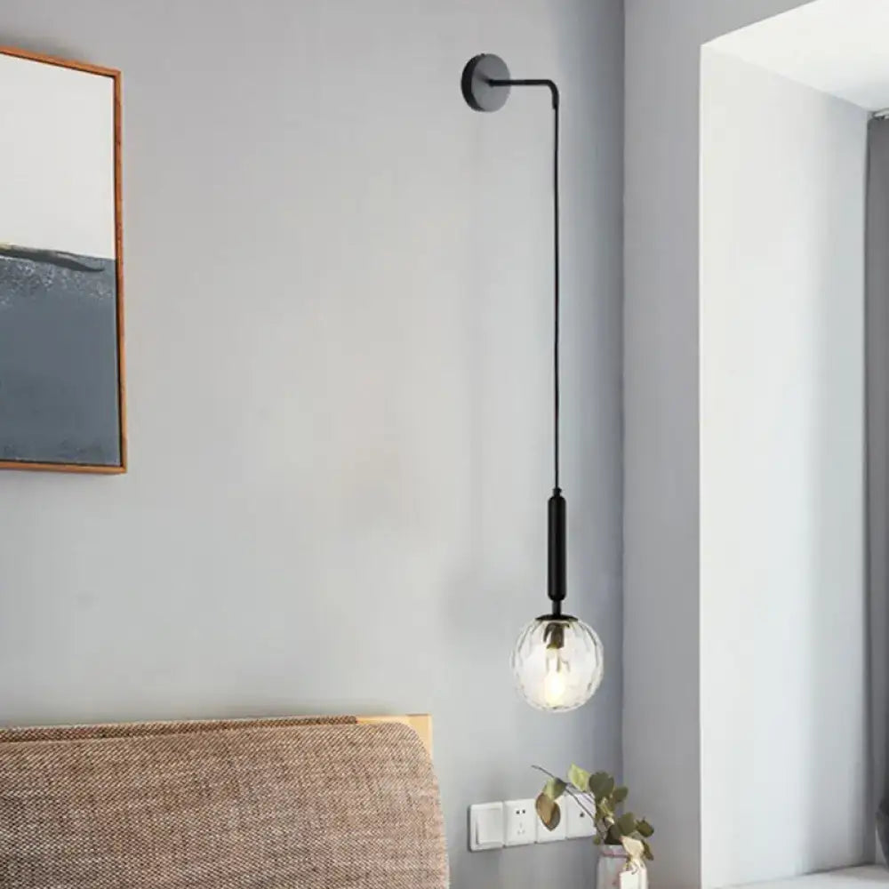 Minimalist black gold 12 inch fixture spherical wall sconce with clear glass globe bulb for bedroom lighting