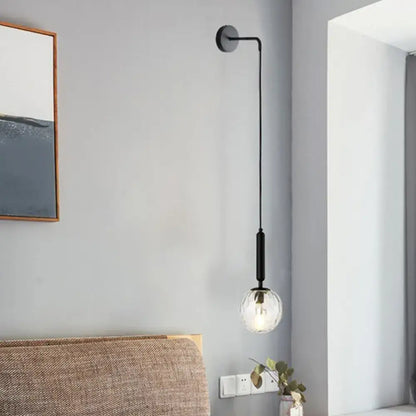 Minimalist black gold 12 inch fixture spherical wall sconce with clear glass globe bulb for bedroom lighting