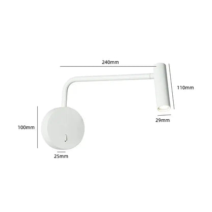 White wall-mounted reading lamp with adjustable arm and cylindrical head for minimalist enna led dimmable floor use