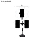Minimalist black led mirror lamp with three phone holders and telescoping stand for bedroom vlogging setups