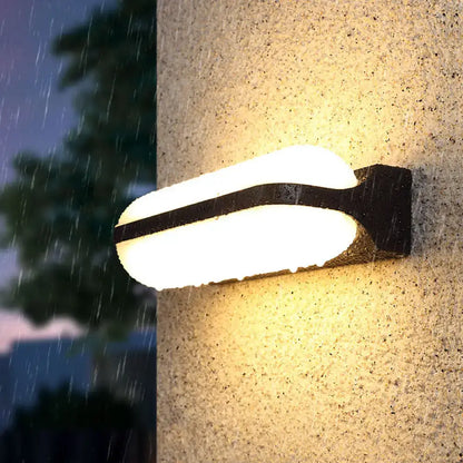 Minimalist black led wall sconce with sleek elongated design for outdoor use 220v-240v and 110v-120v compatible