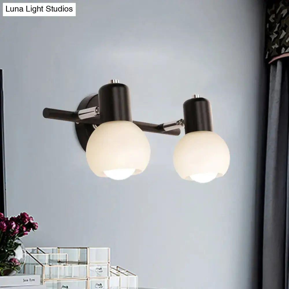 Modern black wall lamp with linear design and opal glass frosted globe shades for study room lighting