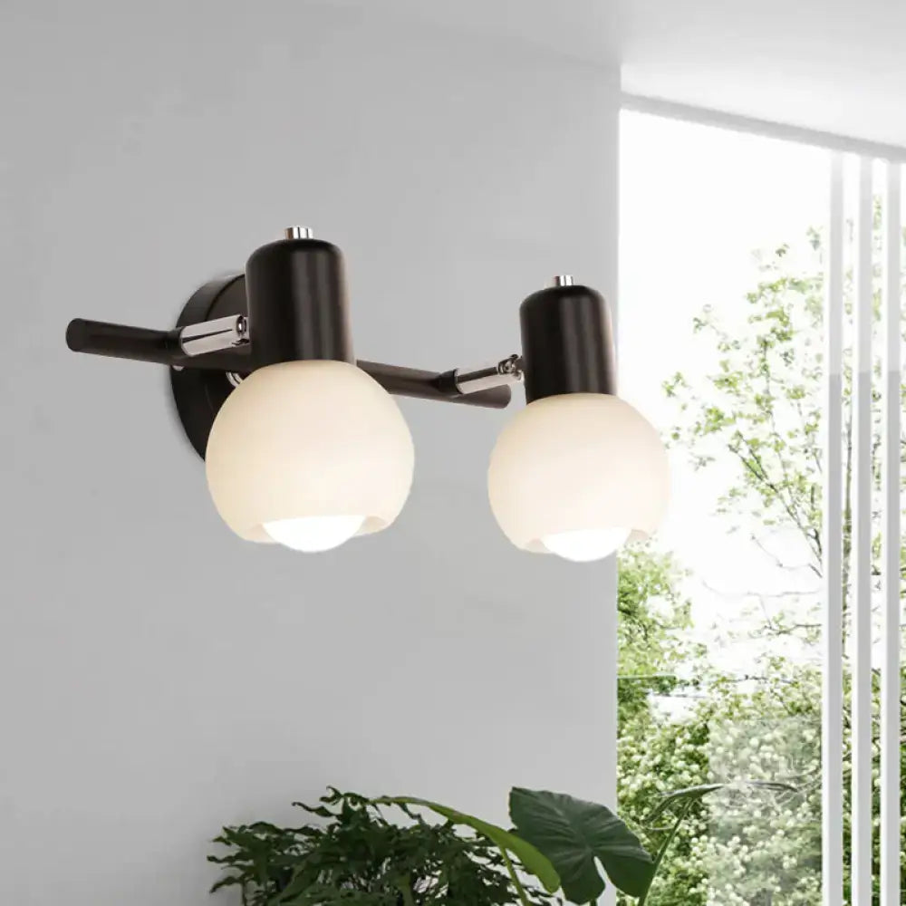 Minimalist black wall lamp with linear design and opal glass frosted globes for study room lighting