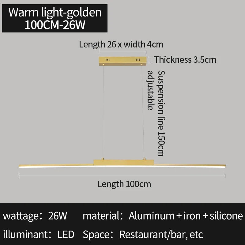 Minimalist Black Linear LED Pendant Light, Dimmable - Decorbites