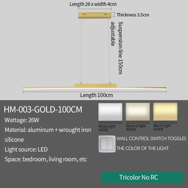 Minimalist Black Linear LED Pendant Light, Dimmable - Decorbites