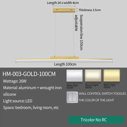 Minimalist Black Linear LED Pendant Light, Dimmable - Decorbites
