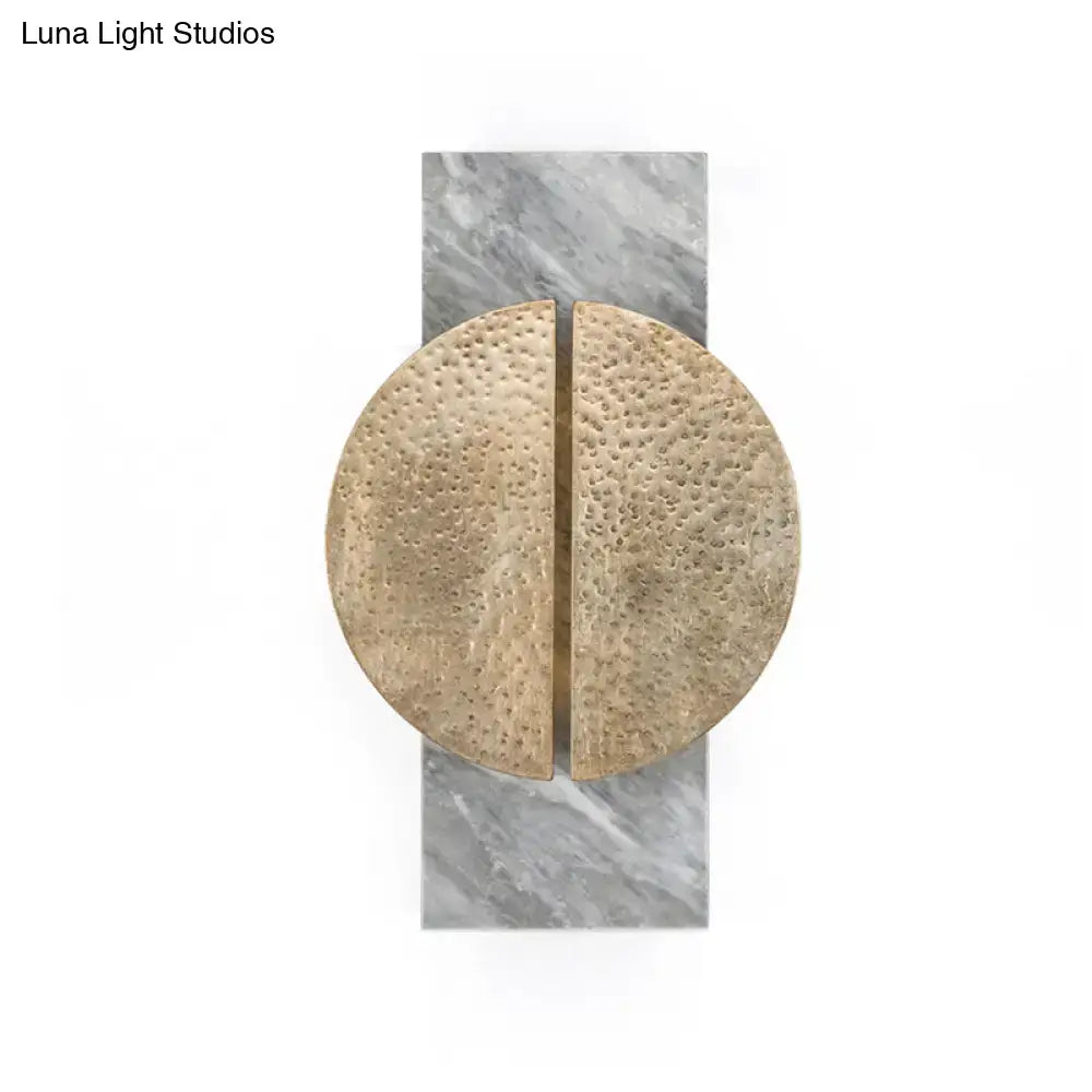 Minimalist black marble wall lamp with a textured gold-toned hammered circle sconce for living space 110v-120v 220v-240v