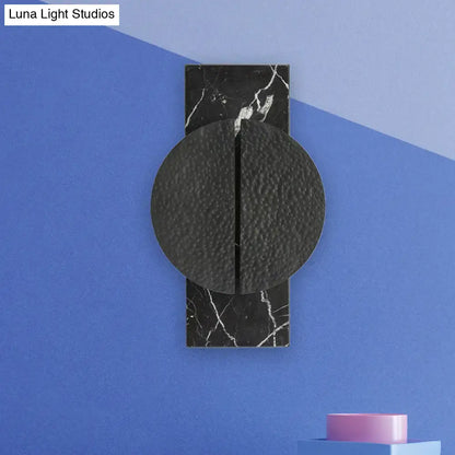 Minimalist black marble wall lamp with circular textured metal disc for living space 110v-120v 220v-240v use