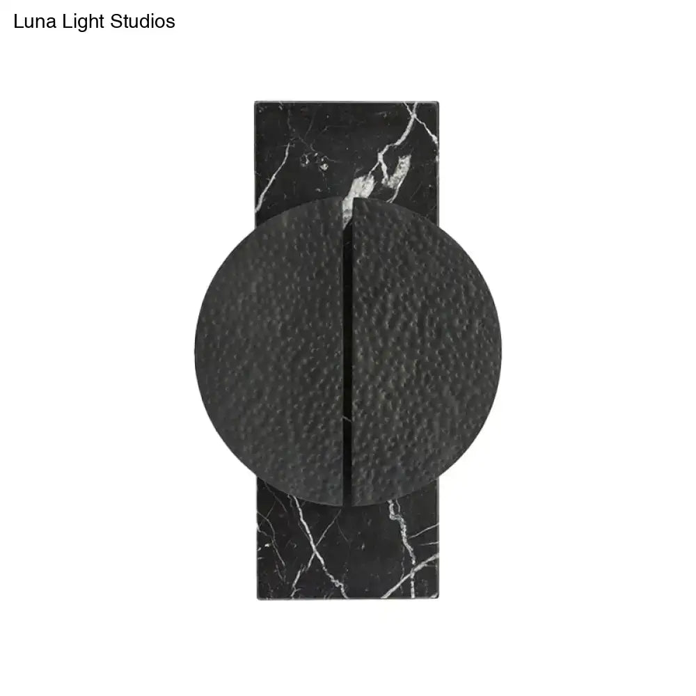 Minimalist black marble wall lamp with textured matte circle sconce and rectangular veined base for living space 110v-120v 220v-240v