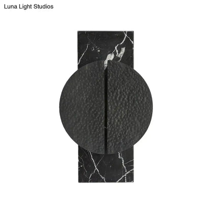 Minimalist black marble wall lamp with textured matte circle sconce and rectangular veined base for living space 110v-120v 220v-240v