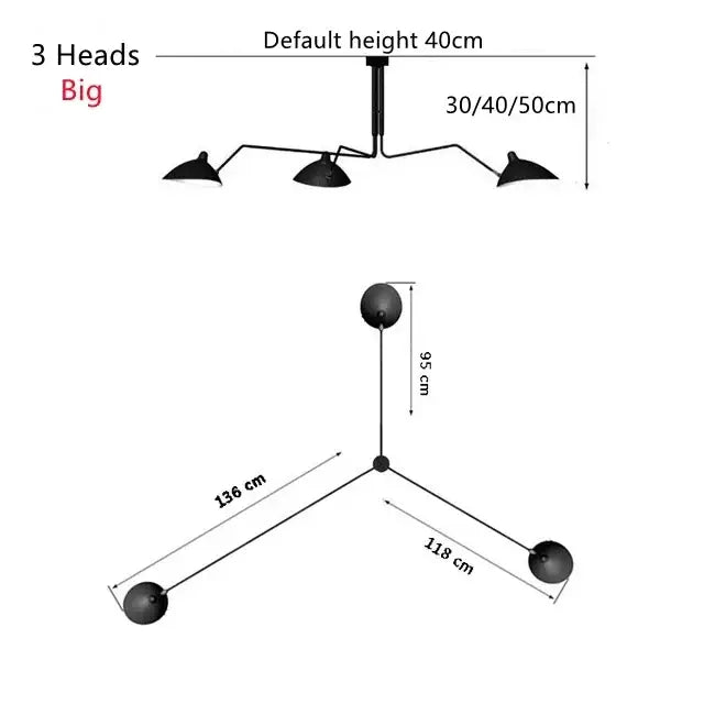 Minimalist black metal pendant light with three adjustable spherical fixtures for dining table use in metal finish
