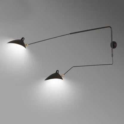 Black matte metal finish pendant light with two adjustable arms and conical shades for dining table use