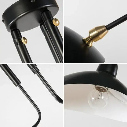 Minimalist black metal pendant light with brass accents and frosted glass shade for dining table with metal finish