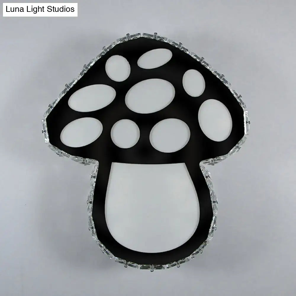 Minimalist black mushroom led wall sconce with sparkling crystal trim and white oval cutouts for bedroom accent lighting