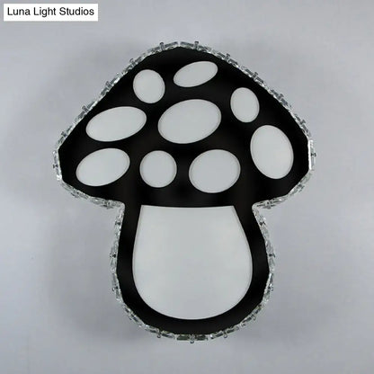 Minimalist black mushroom led wall sconce with sparkling crystal trim and white oval cutouts for bedroom accent lighting