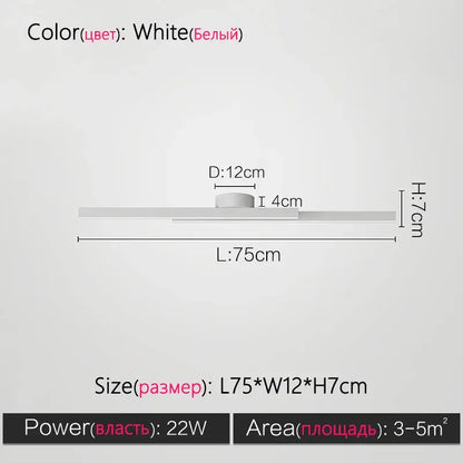 White led ceiling light fixture with sleek modern design 75cm by 12cm by 7cm minimalist nordic ceiling light