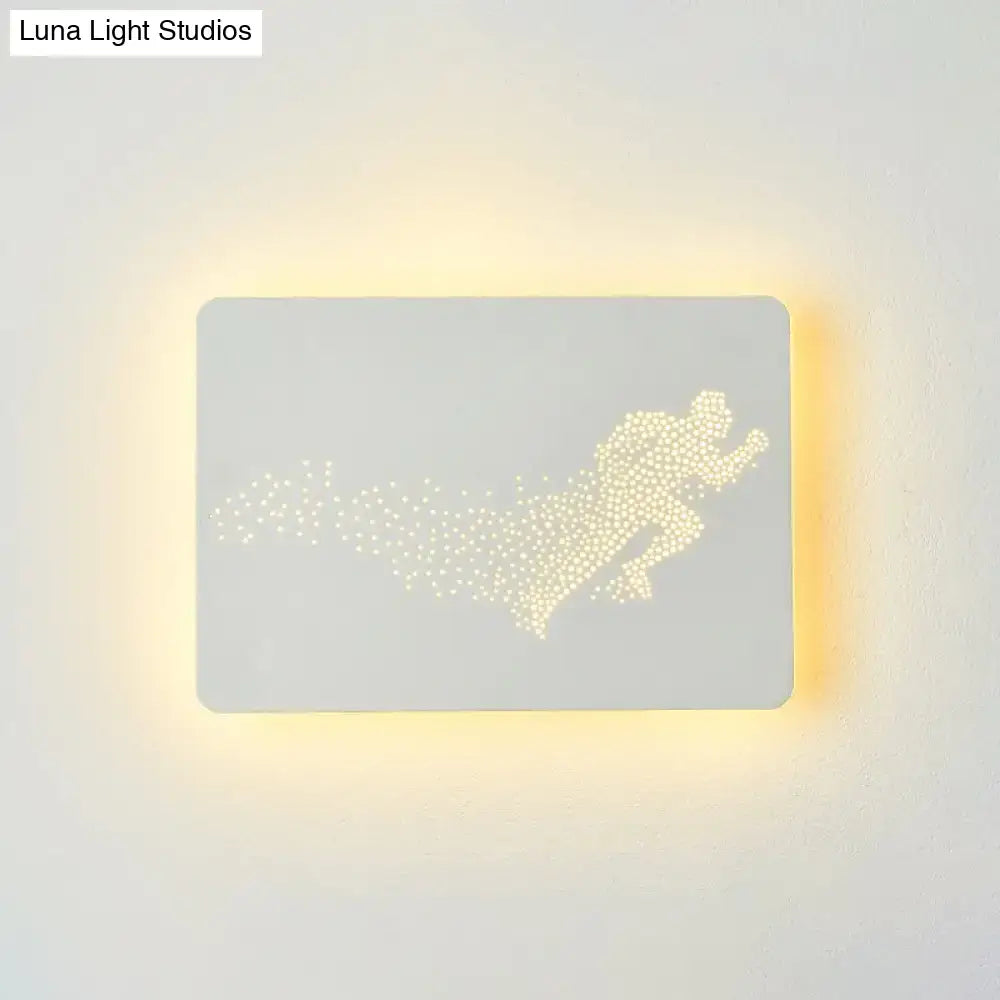 Minimalist black running man led wall lamp fixture type with warm glow perforations for bedroom 110v-120v