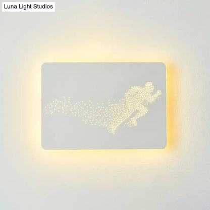 Minimalist black running man led wall lamp fixture type with warm glow perforations for bedroom 110v-120v