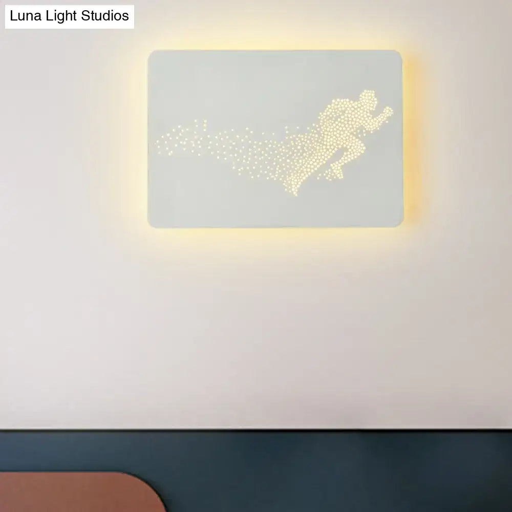 Minimalist black wall lamp fixture type led wall sconce with running man design illuminated in warm yellow 110v-120v
