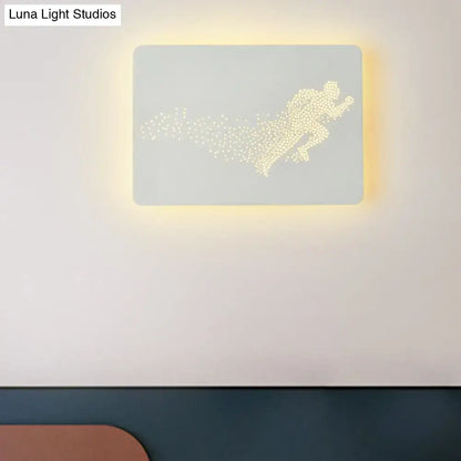 Minimalist black wall lamp fixture type led wall sconce with running man design illuminated in warm yellow 110v-120v