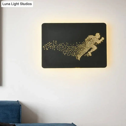 Minimalist black rectangular wall lamp featuring a running man led silhouette with 110v-120v fixture type for bedroom use