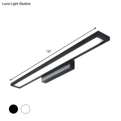 Minimalist black and silver led bathroom vanity lamp with sleek rectangular design and 16-inch length for bathroom vanity