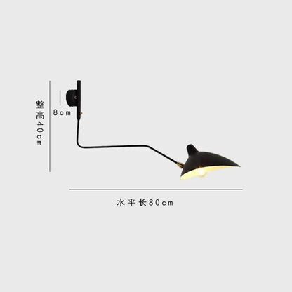 Minimalist black wall lamp with adjustable two arm light and curved conical shade for modern decorbites black serge design