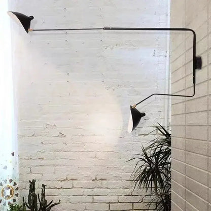Minimalist black serge mouille wall lamp with two adjustable arms and conical shades for living room decorbites black serge