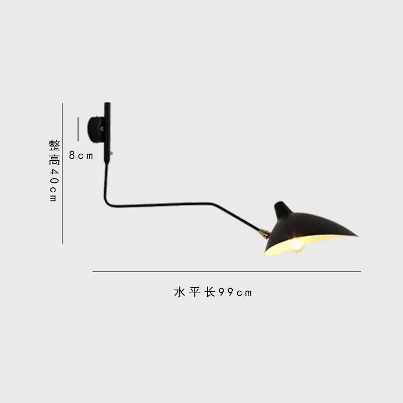 Minimalist black serge mouille wall lamp with matte finish curved arm and conical shade for living room decorbites lighting