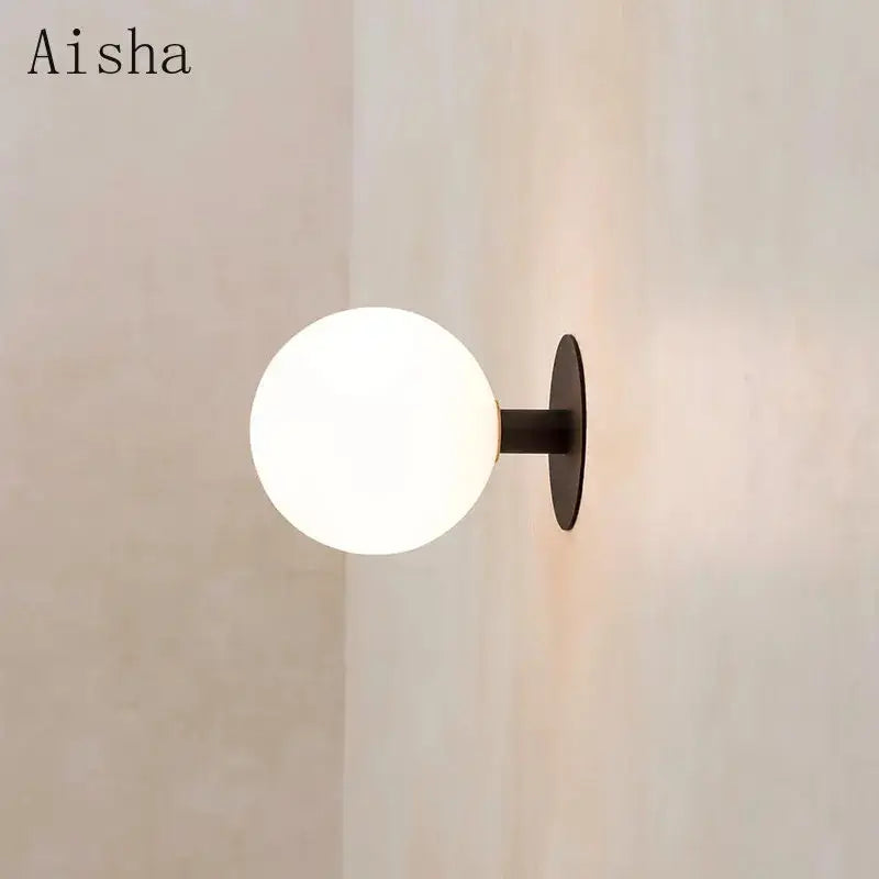 Minimalist black wall lamp with frosted white glass globe lighting fixture by decorbites gold for bedroom decor