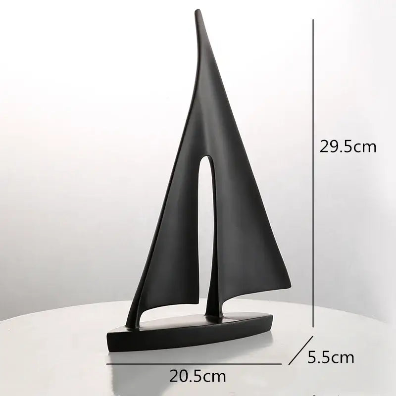 Black matte abstract resin sailboat sculpture 29.5cm tall minimalist decorbites abstract resin living room decor