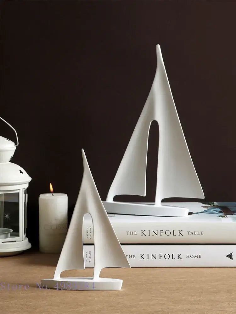 White ceramic abstract resin sailboat with sleek minimalist design and glossy finish for decorbites abstract resin decor