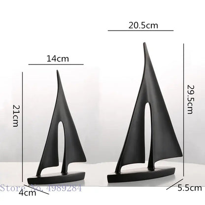 Minimalist black matte abstract resin sailboat figurines with sleek modern design for decorbites abstract resin decor