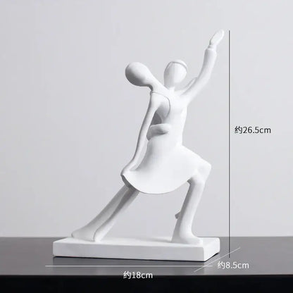 White ceramic minimalist black and white decorbites abstract resin sculpture of two dancers for living room decor