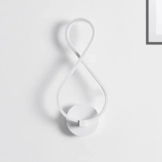 White infinity-shaped acrylic led wall lamp with sleek minimalist black and white design for bedroom sconce lighting