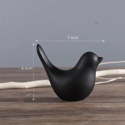 Minimalist black ceramic bird figurine with smooth matte finish 7.6cm long for bird figurine set living room decor
