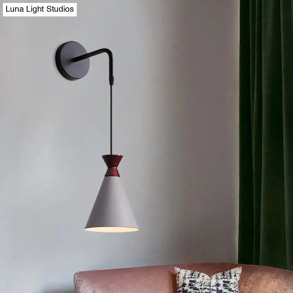 Minimalist black and white conical wall light with iron conical wall mounted lamp for bedroom lighting