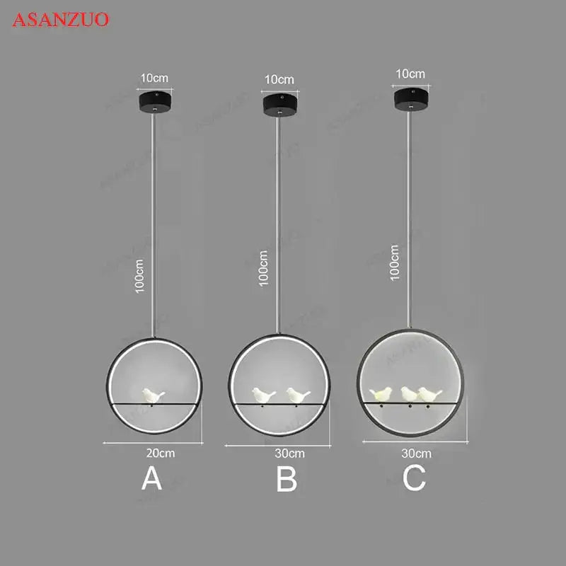 Modern minimalist black and white decorbites bird chandelier with illuminated glass domes and bird figurines for dining rooms
