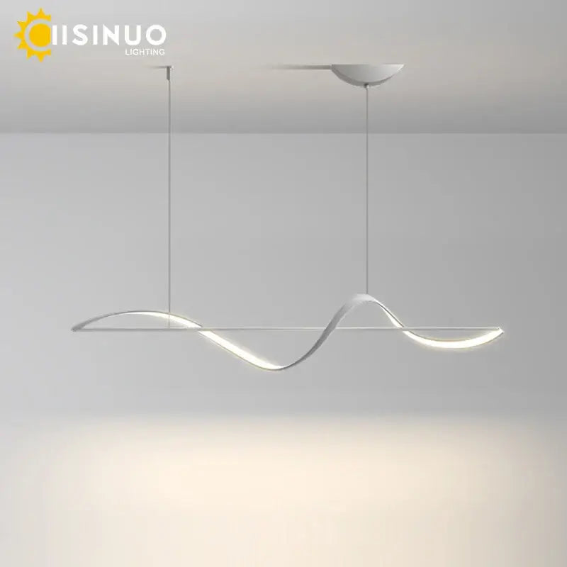 Modern silver dimmable led linear chandelier with sleek wave design and minimalist finish for dining room decorbites dimmable led