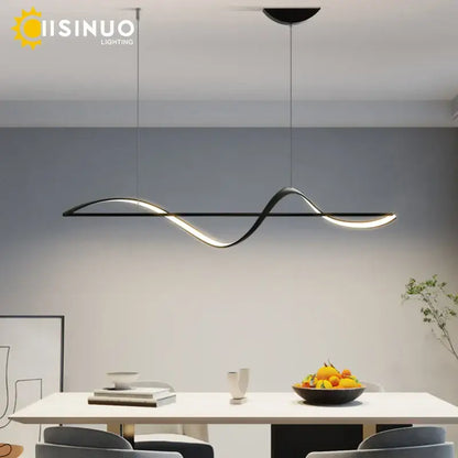 Minimalist black and white dimmable led linear chandelier with a sleek wave design for dining room decorbites dimmable led