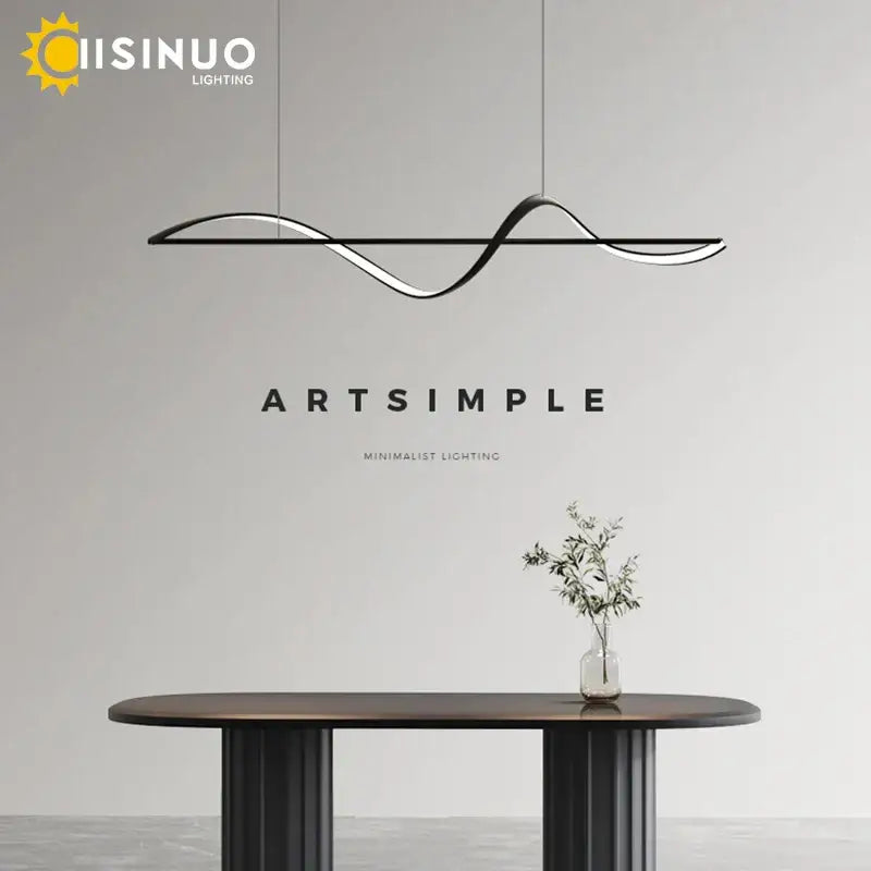 Minimalist black and white wave-shaped dimmable led linear chandelier for dining room decorbites dimmable led fixture