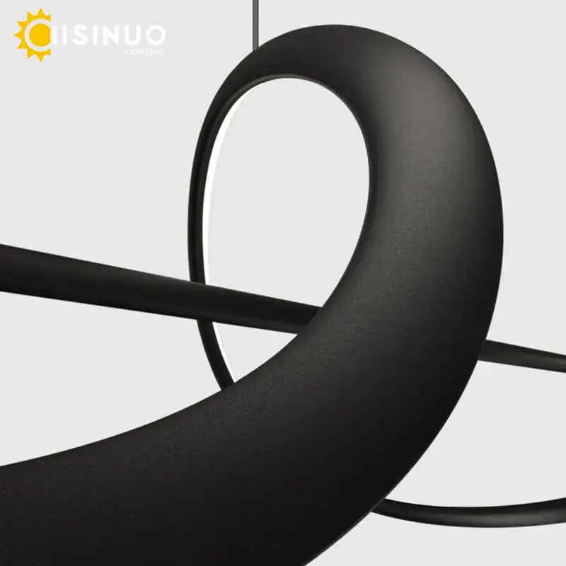 Black matte dimmable led linear chandelier with sleek curved ring design for minimalist dining room decorbites dimmable led