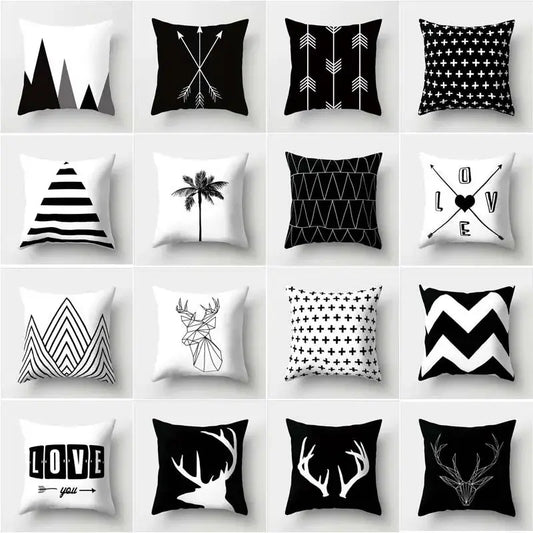 Minimalist black and white flocking pillowcase with geometric patterns and decorbites black white designs for living room decor