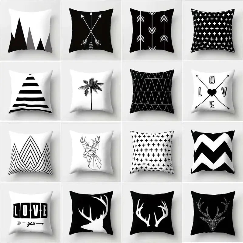 Minimalist black and white flocking pillowcase with geometric patterns and decorbites black white designs for living room decor