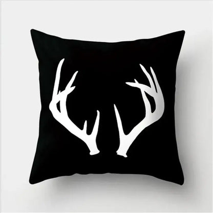 Black throw pillow with bold white flocking pillowcase featuring deer antlers for decorbites black white cushion cover